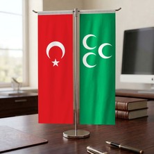 Punto Dizayn Yeşil Üç Hilal ve Türk Bayrağı Kırlangıç T tipi Masa Bayrak Takımı