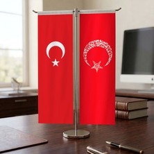 Punto Dizayn Kelime-i Tevhid Ayyıldız Kırmızı ve Türk Bayrağı Kırlangıç T tipi Masa Bayrak Takımı