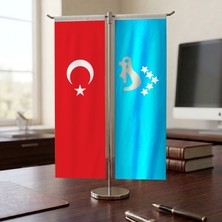 Punto Dizayn Hazar İmparatorluğu ve Türk Bayrağı Kırlangıç T tipi Masa Bayrak Takımı