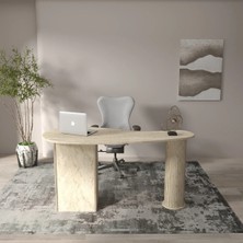 Klubeconcept Traverten Desenli Modern Çalışma Masası – Metal Ayaklı Minimal Ofis Serisi