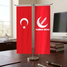 Punto Dizayn Yeniden Refah Partisi Kırmızı ve Türk Bayrağı Kırlangıç T tipi Masa Bayrak Takımı