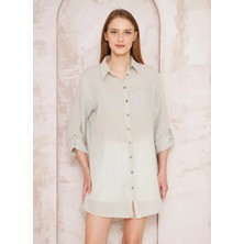 White By Nature Gri Kadın Gömlek Yaka Normal Fit Elbise 322548GR