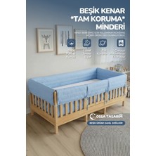 Yasetex Tasarım Montessori Beşik Kenar Koruma Takımı %100 Pamuk - Darbe Önleyici - Bebe Mavi - Buble Full
