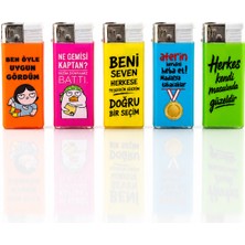 Onr Store Komik Yazılı Taşınabilir Çakmak Seti 5\'li Karışık Desenli Günlük Kullanım Çakmağı