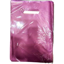 Omeyva Pembe Çizgili Metalize Hediye Paketi El Geçmeli Poşet - 20X30 Cm. - 50 Adet