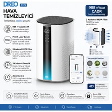 Dreo Akıllı Hava Temizleyici 98,8 M² Kapsama Alanı, 988 M³/sa Cadr, 3 Kademeli H13 Hepa Filtre, Pm2.5 Lazer Sensör, Wifi Uygulama Kontrollü, Ultra Sessiz Çalışma, Akıllı Hava Kalitesi Takibi