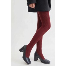 Bony Socks Kadın Şeritli Külotlu Çorap Bordo