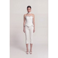 Holly Lolly Orta Bel Likralı Una Capri Pantolon Beyaz