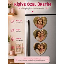 Liya Gift Collection 3 Kalpli Anne Çocuk Fotoğraf Magneti Kişiselleştirilebilir Sevgi Dolu Anı Hediyesi