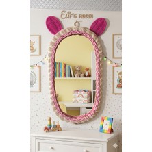 Niobe Home Rattan Bambu Çocuk Odası Pembe Kulaklı Boy Aynası