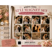 Liya Gift Collection 12'li Kare Fotoğraf Magneti Düğüne Kişiselleştirilebilir Gelin Damat Anı Hediye Seti