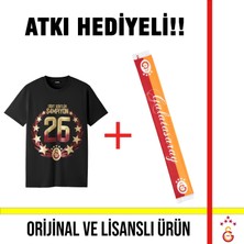 Galatasaray Lisanslı 2026 Şampiyonluğu Siyah T-Shirt ve El Yazılı Atkı