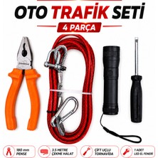 Badem10 Oto Seti 4 Parça Tornavida Pense Çelik Halat El Feneri Araç Acil Durum Tamir Bakım Seti