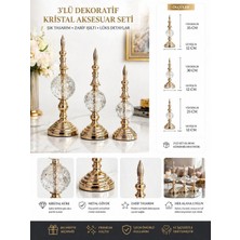 Volix Dizayn 3’lü Gold Kristal Küre Dekoratif Obje Seti 35-30-25 cm Salon Konsol Masa Üstü Aksesuar