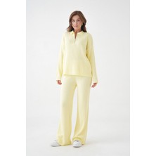 Parkkaron Kadın Polo Yaka Oversize Kazak Pantolon Triko Alt-Üst Takım