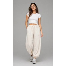Parkkaron Kadın %100 Pamuk Bağcıklı Beli Lastikli Bol Kesim Mevsimlik Pantolon 26050