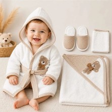 UmBaby Unisex Bebek Bornoz Seti %100 Pamuk Nakışlı Yenidoğan Banyo Havlu Seti 0-2 Yaş Kutulu Hediyelik