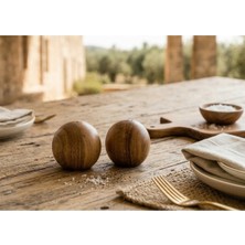Woof Home Modern Akasya Top Şekilli Tuzluk Biberlik Seti - Yuvarlak Baharatlık Seti
