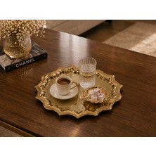 Sunvera Çelik Paslanmaz Çelik Güneşmodel  Kenar Desenli Gold Kahve Sunum Tepsisi 24*24 Tekli