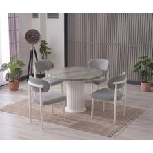 JoyMassa Lina Bohem 90X90 Beyaz Yuvarlak Masa & 4 Polo Sandalye Seti