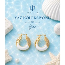 Up Atelier Yaz Koleksiyonu Plaj Modası Beyaz Taşlı Gold Model Küpe