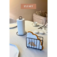 Edora Home 2’li Set Siyah Kafes Peçetelik Dik Kağıt Havluluk Mutfak Seti