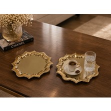 Sunvera Çelik Paslanmaz Çelik Güneş Model Kenar Desenli Gold Kahve Sunum Tepsisi 24*24 6lı