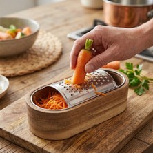 Woof Home Akasya Ahşap Hazneli Rende Paslanmaz Çelik Silindirli Tasarım Mutfak Rendesi 7X14X4 cm