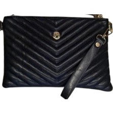 Wikidays.s Moda Trendi V Nakışlı Kapitone Desenli Kadın Portföy El ve Omuz Çantası Clutch (Küçük Boy)