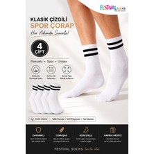 Festival Socks 4 Çift Beyaz Kolej Çorap Pamuklu Unisex Spor Çorap Günlük Nefes Alan Çorap