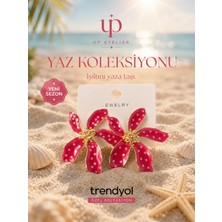 Up Atelier Yaz Koleksiyonu Plaj Modası Puantiyeli Kırmızı Çiçek Model Küpe