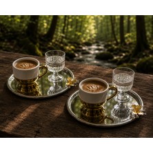 Sunvera Çelik Paslanmaz Çelik Yuvarlak Kelebek Aksesuarlı Kahve Sunum Tepsisi 22*22 6lı