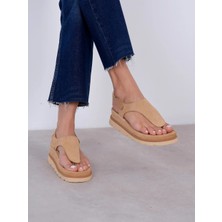 Ece'nin Butiği Poppy Camel Süet Hakiki Deri Kadın Sandalet
