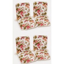 Mandaş 4 Adet Rattan Arkalıklı Sandalye Minderi (Kalınlık 4cm)-Ingiliz Gülü (Pamuklu Kumaş)