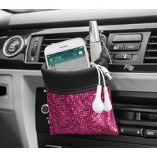 Oto Aksesuarcım Kristal Taşlı Araç Içi Kese Ceplik Organizer Torpido Yanı Eşya Düzenleyici Kalemlik Telefonluk Pembe