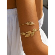 Girift Vintage Zoom Gold Yaprak Desenli Üst Kol Bileziği Vücut Aksesuarı Pazu Kol Takısı