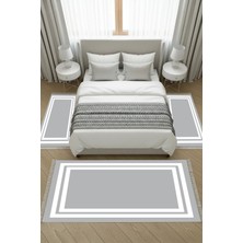 Alanur Home Kaymaz Yıkanabilir Dijital Baskılı 3'lü Klozet Takımı | Dikdörtgen | Keçe Taban Saçaklı | Geometrik | 1696