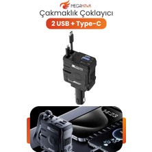 MEGAHAWK Araç Çakmaklık Çoklayıcı 2 USB + Type-C Hızlı Şarj Voltmetreli 12V 24V Uyumlu