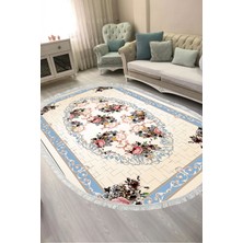 Alanur Home Dijital Baskılı Oval Salon Halısı | Kaymaz Yıkanabilir | Keçe Taban Saçaklı | Klasik | 9171M
