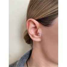 OkkoStore Kadın Silver Cerrahi Çelik Tektaş ve Sallantılı Kalp Detaylı Piercing Tragus Kıkırdak