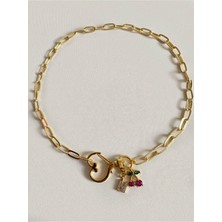 OkkoStore Kadın Gold Kiraz ve Harf Detaylı Kolye