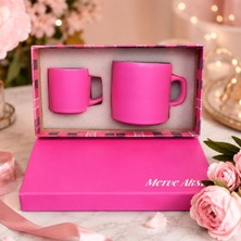 Bk Gift Kişiye Özel Isimli Kutulu Pembe Kutulu Türk Kahvesi Fincanı ve Kupa Hediye Seti