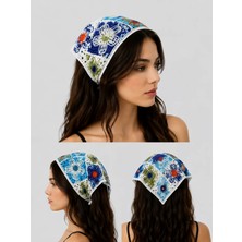 Sibel Günay Butik El Örgüsü Çiçek Motifli Üçgen Saç Bandanası – Bohem Yazlık Bandana