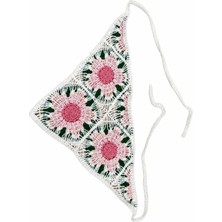 Sibel Günay Butik El Örgüsü Çiçek Motifli Üçgen Saç Bandanası – Bohem Yazlık Bandana