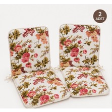 Mandaş 2 Adet Rattan Arkalıklı Sandalye Minderi (Kalınlık 4cm)-Ingiliz Gülü (Pamuklu Kumaş)