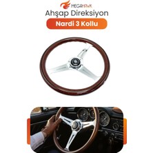 MEGAHAWK Universal Nardi Ahşap Direksiyon Spor Direksiyon 3 Kollu Klasik Tasarım Şık Görünüm
