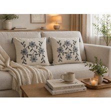 Livera Home Modern Punch Işlemeli 2'li Kırlent Kılıfı 43X43 Dekoratif - Gri Papatyalar