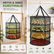 RSC Marketim 3 Katlı Fermuarlı Meyve Sebze Kurutma Filesi | Katlanabilir Doğal Kurutma Sepeti Siyah (Doğal Kurutma)