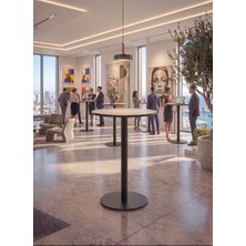 İrem Matte Prime Beyaz Yuvarlak Kompakt Laminant 102CM Bistro Metal Masa - Cafe, Otel, Restoran Masası