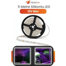MEGAHAWK 12V Dış Mekan M/60 2835 Mor LED Şerit – 5 Metre, Kesilebilir ve Eklenebilir